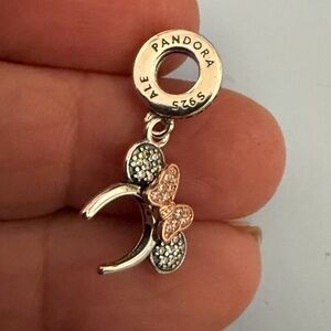 Pandora Two-Tone Mickey Ears Dangle Charm with Rose Gold Bow